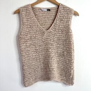 Vintage 90s Hand Loomed Knit Vest Sz M Minimalist Boho Coastal Cottagecore